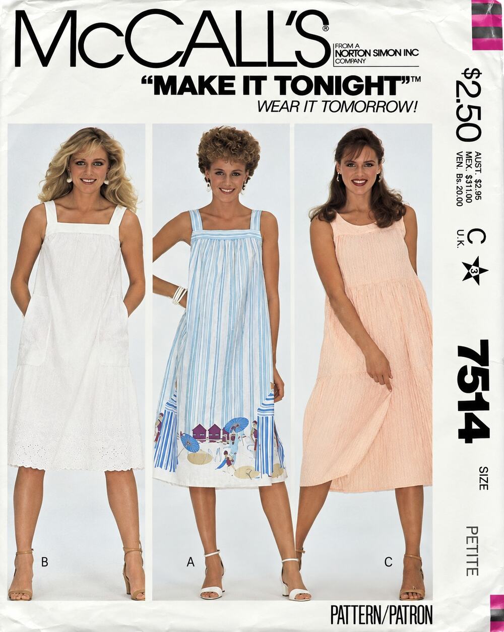 Sewing Pattern McCalls 7514 Women's Dress Size Petite 6-8 Loose Pullover Jumper